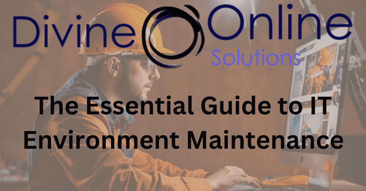 IT environment maintenance represented by a man in protective equipment working on a laptop