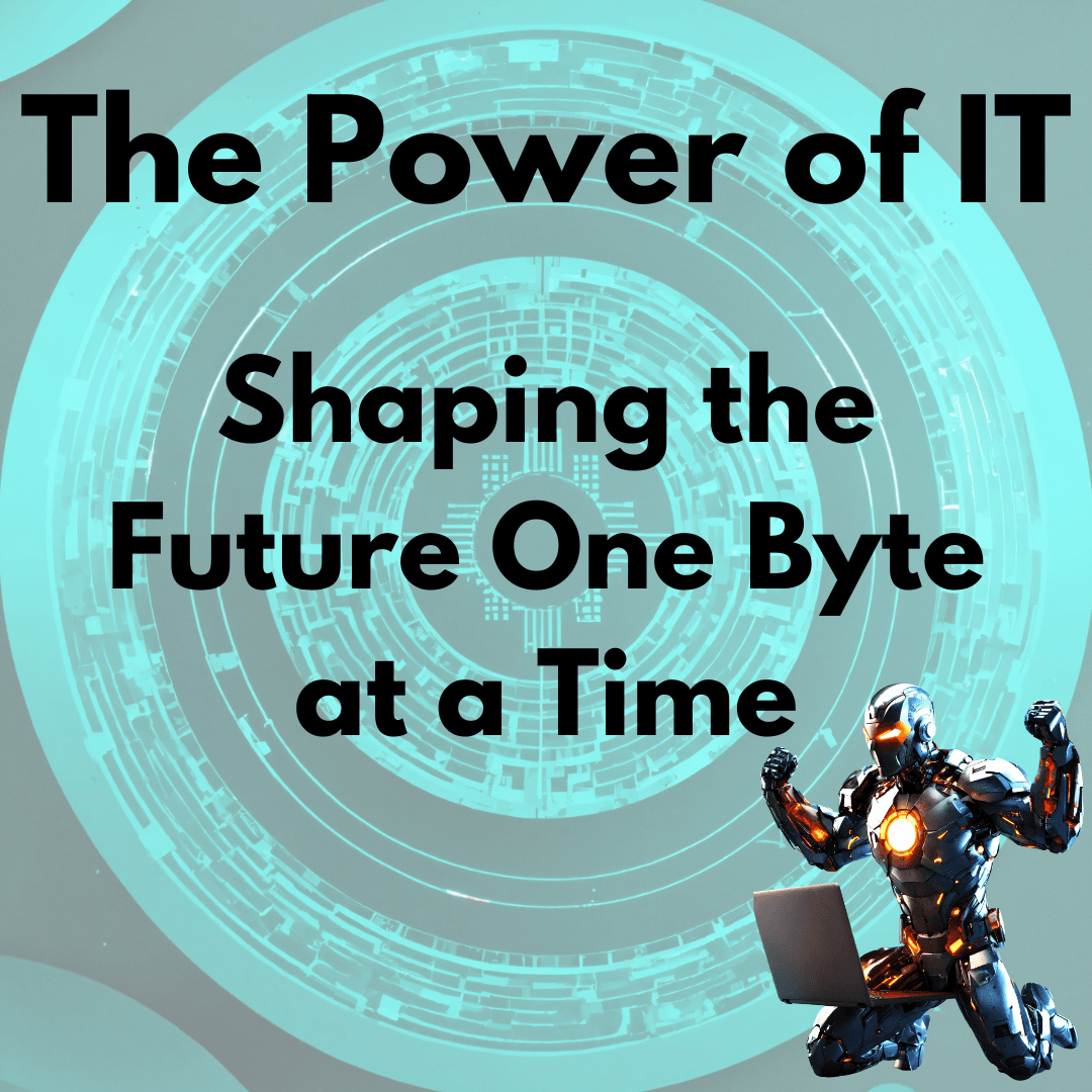 Information Technology illustrated by a robotic iron man like figure in front of a laptop